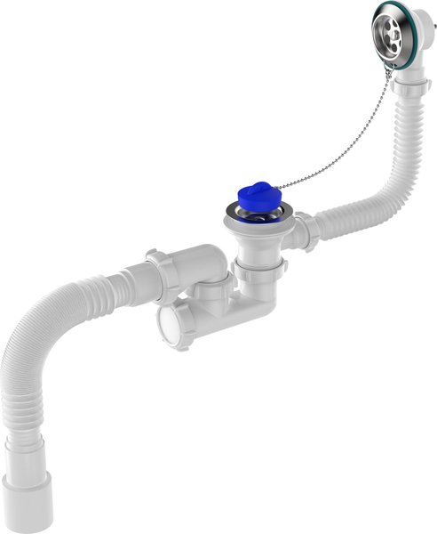 Aquant Сифон для ванны регулируемый 1 1/2"х40 с выпуском и переливом с гт 40х40/50