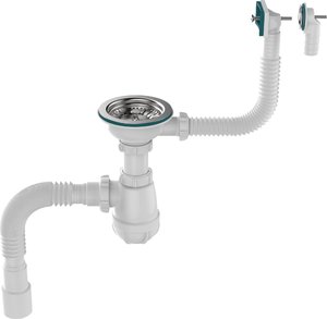 Aquant Сифон для мойки 3 1/2"х40 с мет.реш. с прямоуг/кругл переливами с г.т. 40х40/50