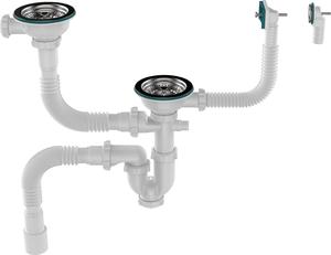Aquant Сифон д/двойн разноур. моек 3 1/2х40 прямоточный, мет.реш, прям/круг перел, гт 40х40/50