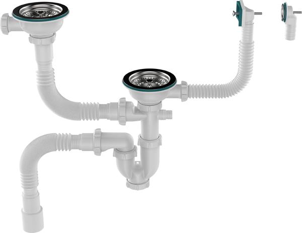Aquant Сифон д/двойн разноур. моек 3 1/2х40 прямоточный, мет.реш, прям/круг перел, гт 40х40/50