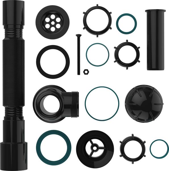 Aquant Сифон для умывальника 1 1/4"х40 с чёрной мет.реш. с г.т. 40х40/50 BLACK
