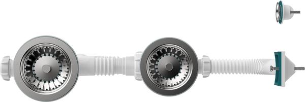 Aquant Сифон д/двойн разноур. моек 3 1/2х40 прямоточный, мет.реш, прям/круг перел, гт 40х40/50