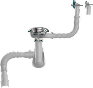 Aquant Сифон для мойки 3 1/2"х40 с мет.реш. с прямоуг/кругл переливами с г.т. 40х40/50